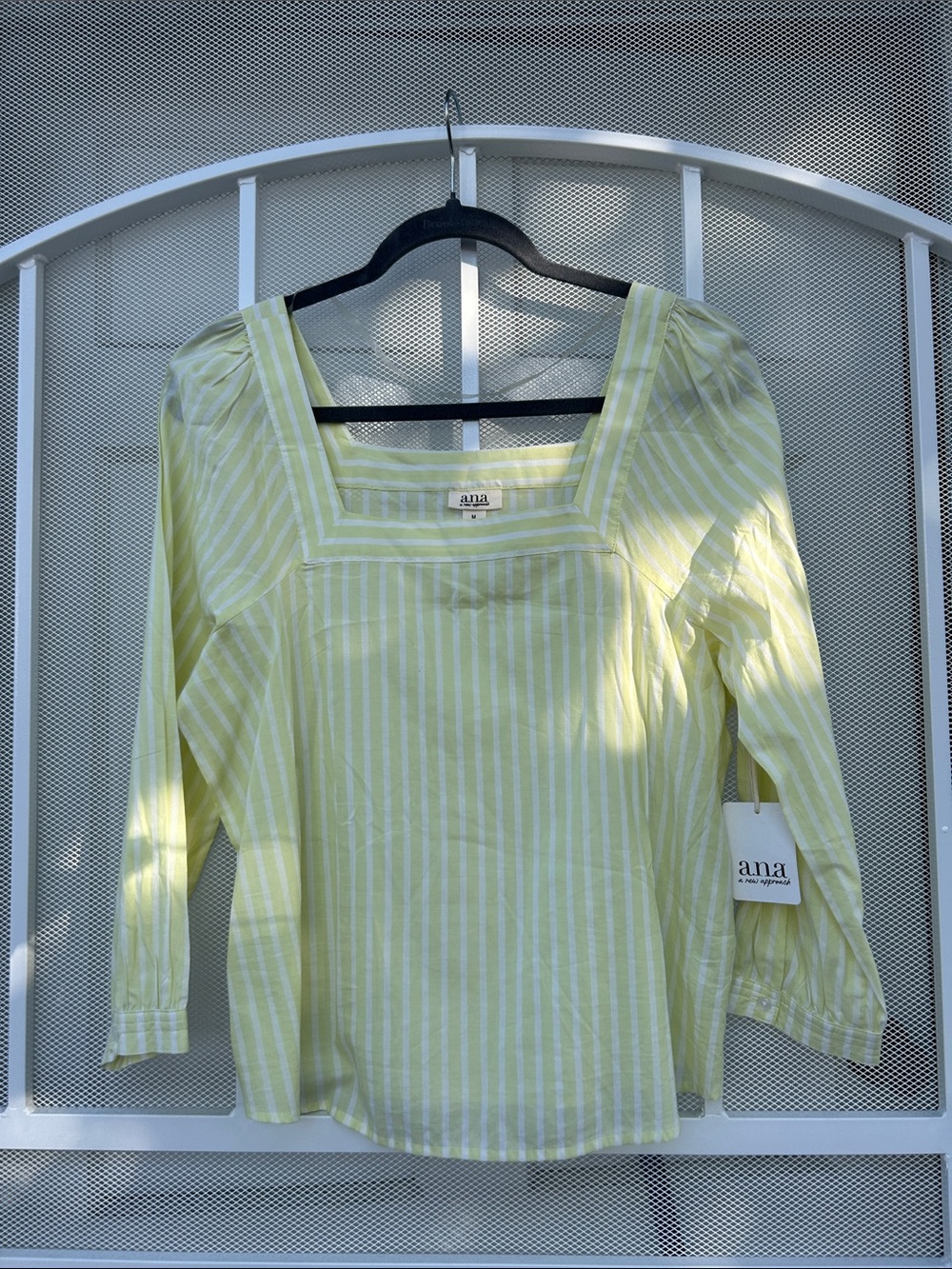 a.n.a Light Yellow Striped Square-Neck Blouse